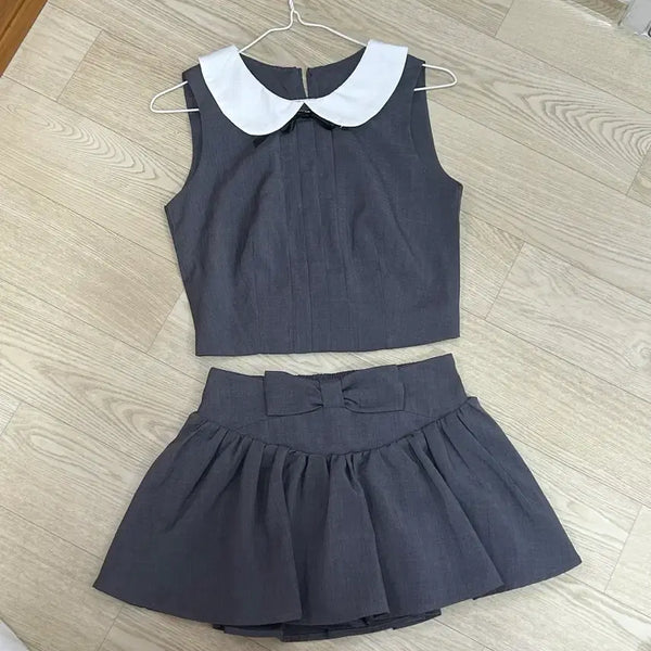 [BUNJANG] Gray Collar Two-Piece Skirt Set / 그레이 카라 스커트 투피스 세트 새상품