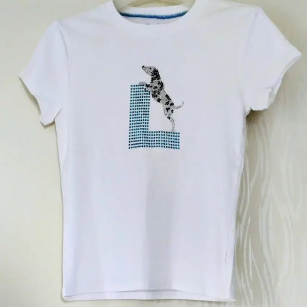 [BUNJANG] White Unique Cubic Short Sleeve T-Shirt / 새옷!  화이트 독특한 큐빅 반팔 티셔츠