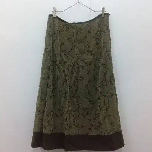 [BUNJANG] Floral Pattern Long Skirt - Khaki Brown / 플로럴 패턴 롱 스커트 카키 브라운