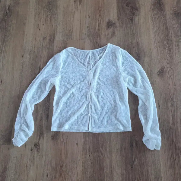 [BUNJANG] Women's White See-Through Cardigan / 여성 흰색 시스루 가디건