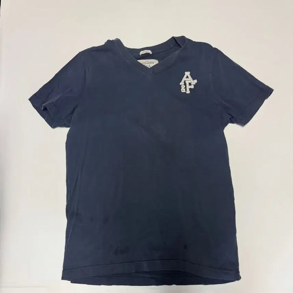 [BUNJANG] Abercrombie & Fitch AF Logo V-Neck Vintage T-Shirt Navy L / 아베크롬비 AF 로고 브이넥 빈티지 반팔 티셔츠 네이비 L