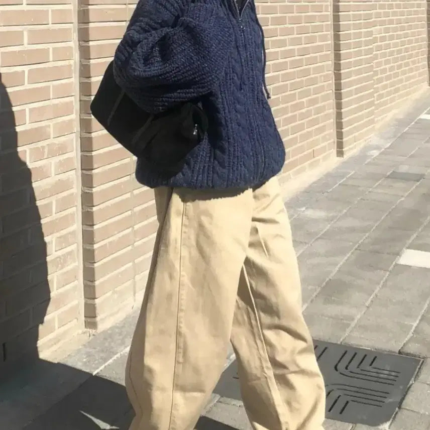 [BUNJANG] Beige Pintuck Cotton Wide Pants / 베이지 핀턱 코튼 와이드 팬츠
