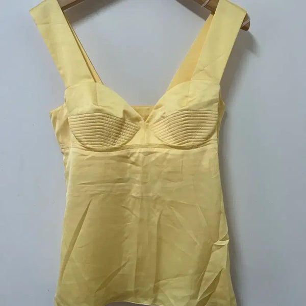 [BUNJANG] The Handsome System Yellow Silk Bustier Top / 더한섬 시스템 옐로우 실크 뷔스티에 탑 새상품