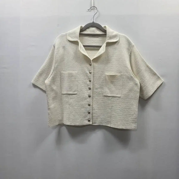 [BUNJANG] Bowen Short-Sleeve Knit Cardigan / 0786 보웬(BOWEN) 카라 반팔 니트 가디건