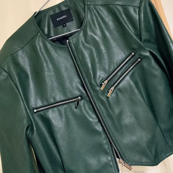 [BUNJANG] KIMZISU Leather Jacket Green / KIMZISU 레더 자켓 그린