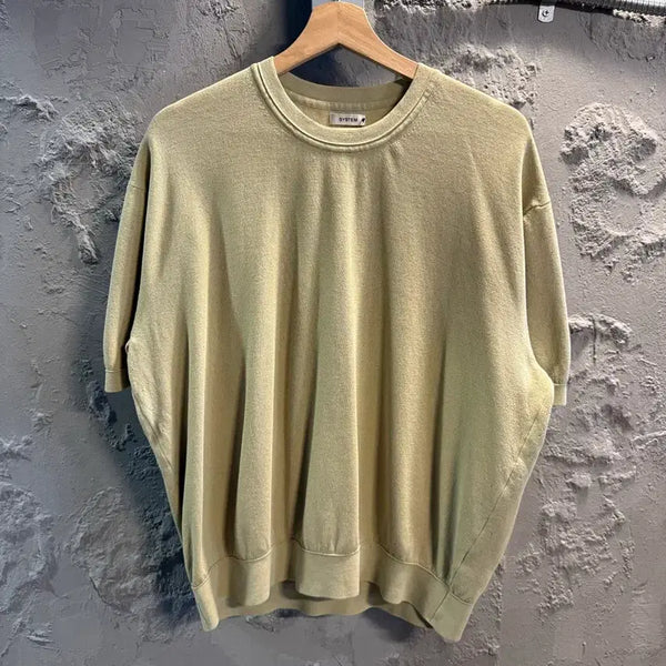 [BUNJANG] System 100 Half-Sleeve Knit Green Beige / 100 시스템 SYSTEM 반팔 니트 그린 베이지