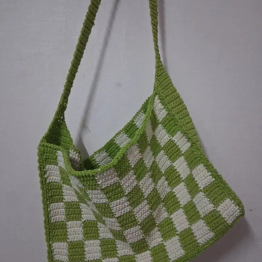 [BUNJANG] Green Checkerboard Pattern Handmade Shoulder Bag / 체커보드 패턴 숄더백 그린