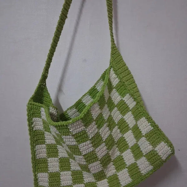 [BUNJANG] Green Checkerboard Pattern Handmade Shoulder Bag / 체커보드 패턴 숄더백 그린