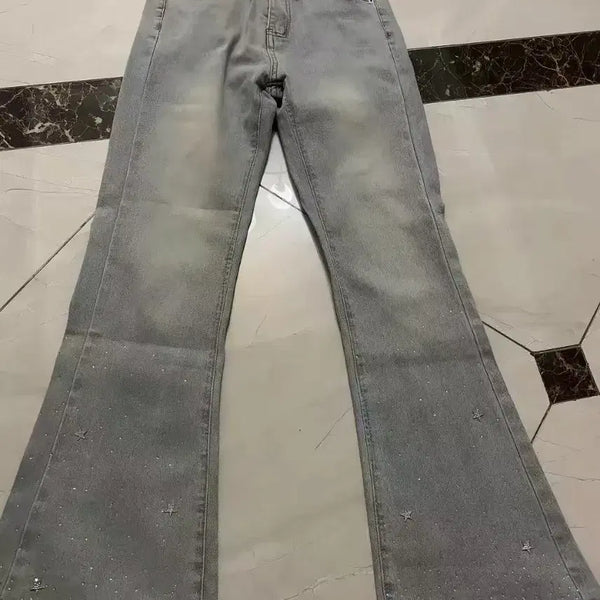 [BUNJANG] Women's Light Gray Star Detail Bootcut Jeans / 여성 부츠컷 청바지 밝은 회색 별 디테일