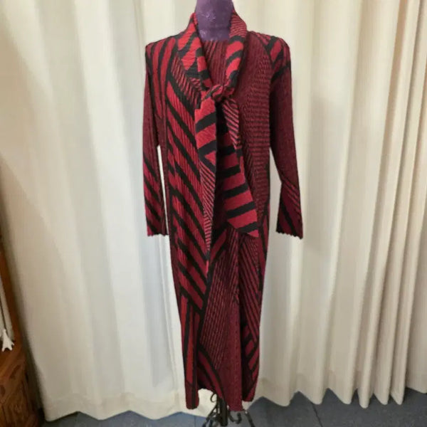 [BUNJANG] Pleated Dress Set with Scarf / 플리츠 원피스 세트