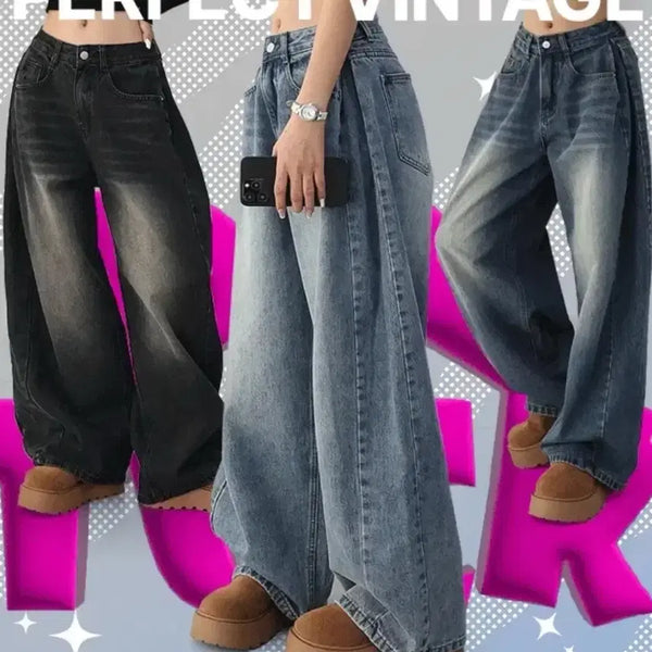 [BUNJANG] The Lady Wide Pintuck Denim Pants Medium Blue Vintage / 에이블리 더레이디 와이드 핀턱 데님 팬츠 중청 빈티지