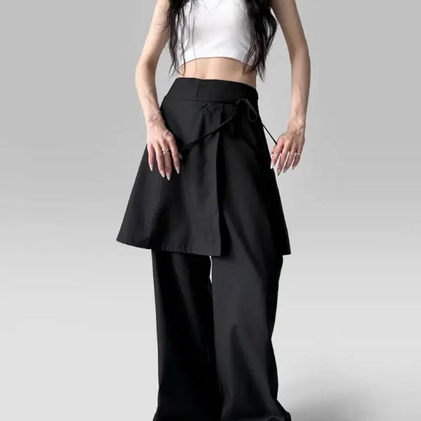 [BUNJANG] Two-Piece Set Wrap Skirt and Pants Black / 랩 스커트 투피스 셋업 팬츠 블랙 / 에이블리 / 교신가능