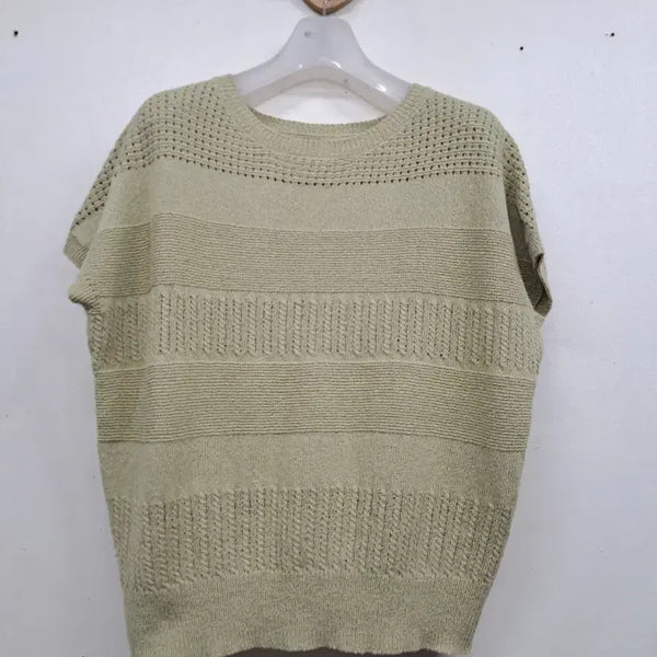 [BUNJANG] Beige Knit Short Sleeve T-Shirt / 니트 티셔츠/구66미사용