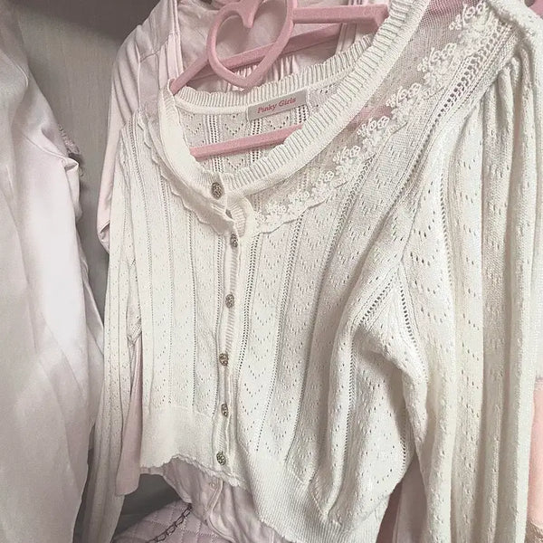 [BUNJANG] Vintage Clothing Set: Cardigan, Lace Dress, Summer Knit / 빈티지 의류 가디건 셔츠 레이스 원피스 여름 니트 갸루 히메갸루 라떼갸루
