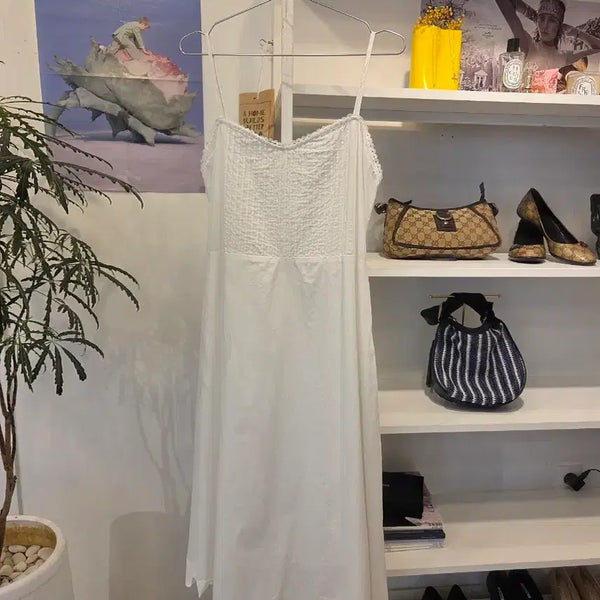 [BUNJANG] Cotton Lace Pleated Strap Dress / 면 레이스 주름 끈 원피스