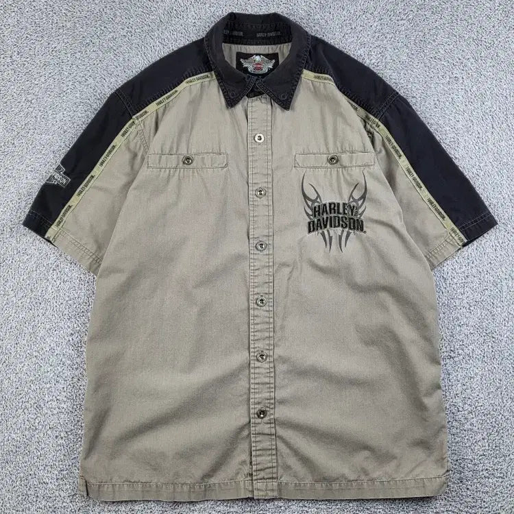 [BUNJANG] Harley Davidson Short Sleeve Shirt Black/Dark Beige Size L / 할리데이비슨 반팔 셔츠 ( L ) / 13168