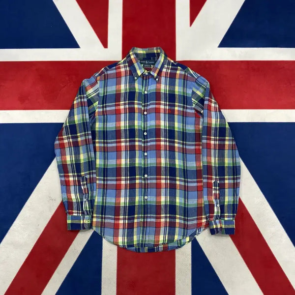 [BUNJANG] Polo Linen Check Shirt Size M (Fits L-XL) / 폴로 린넨 체크 셔츠 M 실측 L - XL