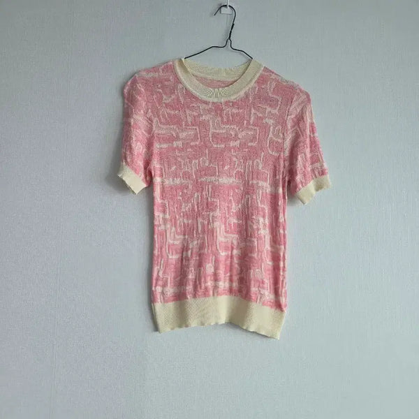 [BUNJANG] Pink Knit Short-Sleeve T-Shirt / 니트 반팔 티셔츠 핑크색