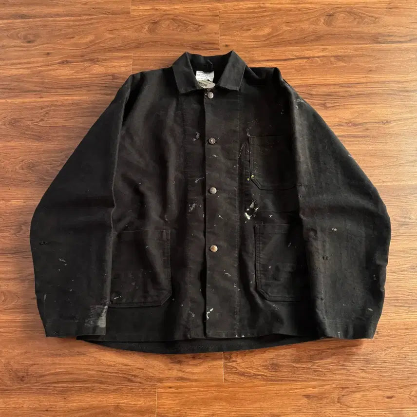 [BUNJANG] Vintage Black Moleskin French Work Jacket / [XL]빈티지 페인팅 블랙 몰스킨 프렌치 워크자켓