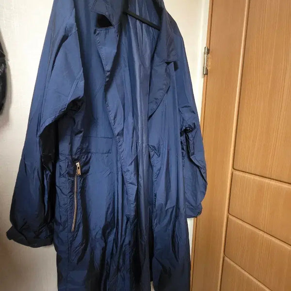 [BUNJANG] System Homme Seersucker Trench Coat Navy / 시스템옴므 코트형 롱  바람막이 네이비색 시어서커 트렌치 코트