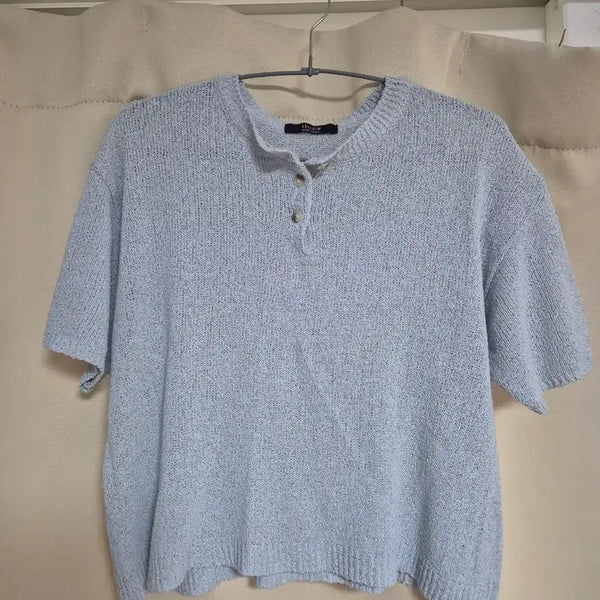 [BUNJANG] Women's Short Sleeve Knit Sweater - Blue / 니트 반팔 블루