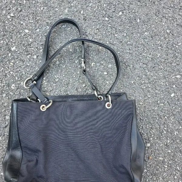 [BUNJANG] Salvatore Ferragamo Black Canvas Leather Trim Shoulder Bag / 페라가모 검정색 캔버스 가죽 배색 숄더백