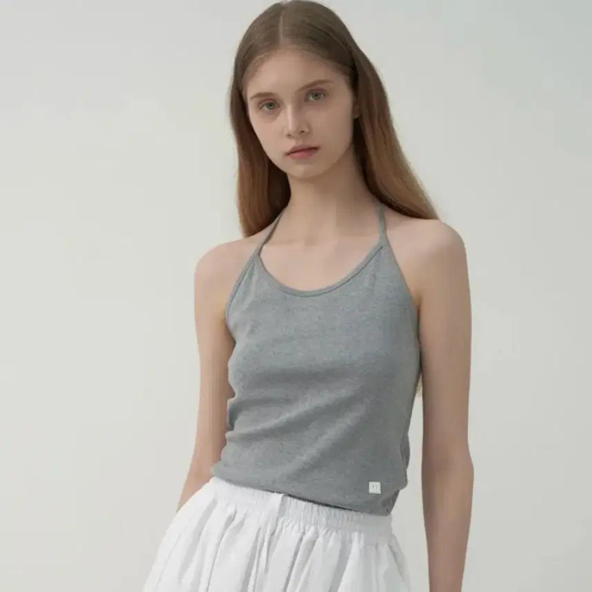 [BUNJANG] Mot Halter Sleeveless Top - Grey / 모트 홀터 슬리브리스 그레이