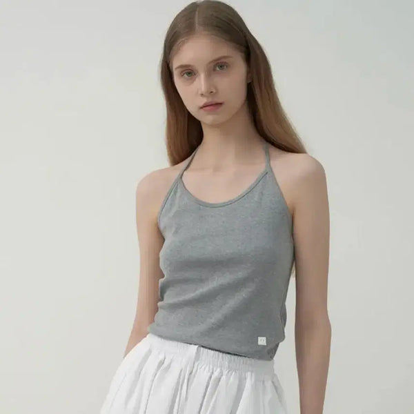 [BUNJANG] Mot Halter Sleeveless Top - Grey / 모트 홀터 슬리브리스 그레이