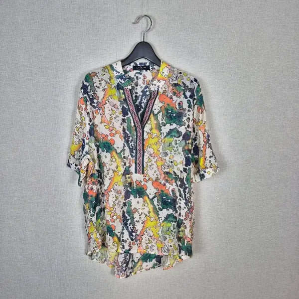 [BUNJANG] Linen Rayon Blend Embroidered V-Neck Blouse / (#77,88추천)린넨레이온혼방 자수V넥 블라우스