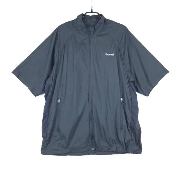 [BUNJANG] Hummel Men's Black Short-Sleeve Lightweight Windbreaker Jacket (Size 105) / 험멜 남성 블랙 반팔 얇은 바람막이 자켓(105)