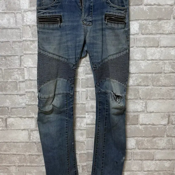[BUNJANG] Balmain 2010s Distressed Washed Biker Jeans / 발망 2010s 디스트로이드 워싱 바이커진