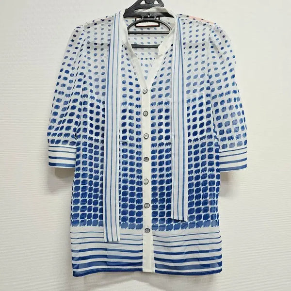 [BUNJANG] MOJO.S.PHINE Blue Check Pattern See-through Blouse / 모조에스핀 블루 체크 패턴 시스루룩 블라우스
