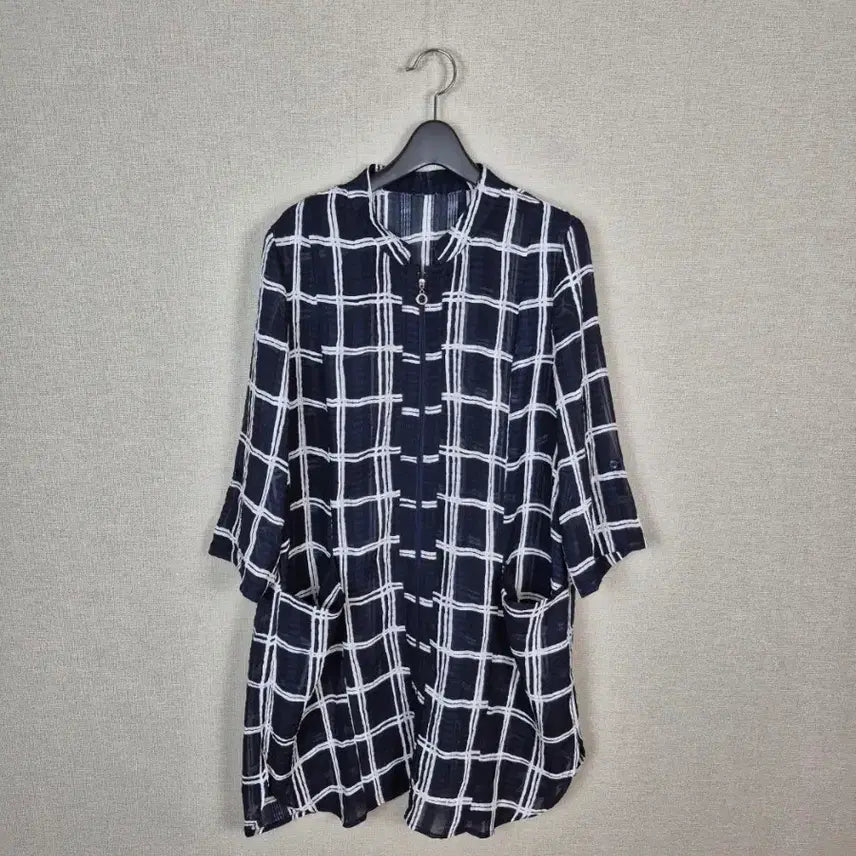 [BUNJANG] Navy White Check Zip-Up Jacket (Size 88) / (#88/택x새상품)네이비 화이트격자체크 집업자켓