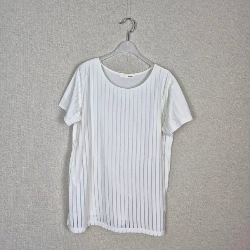 [BUNJANG] Ivory Vertical See-Through Short Sleeve T-Shirt / (#77추천)아이보리 세로시스루 반팔티셔츠