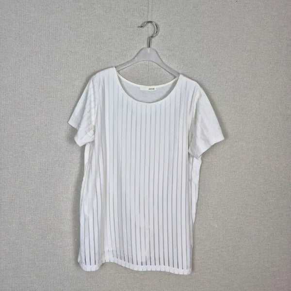 [BUNJANG] Ivory Vertical See-Through Short Sleeve T-Shirt / (#77추천)아이보리 세로시스루 반팔티셔츠