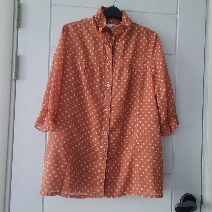 [BUNJANG] Orange Polka Dot Blouse - Size 100 / 주황색 도트 무늬 블라우스100