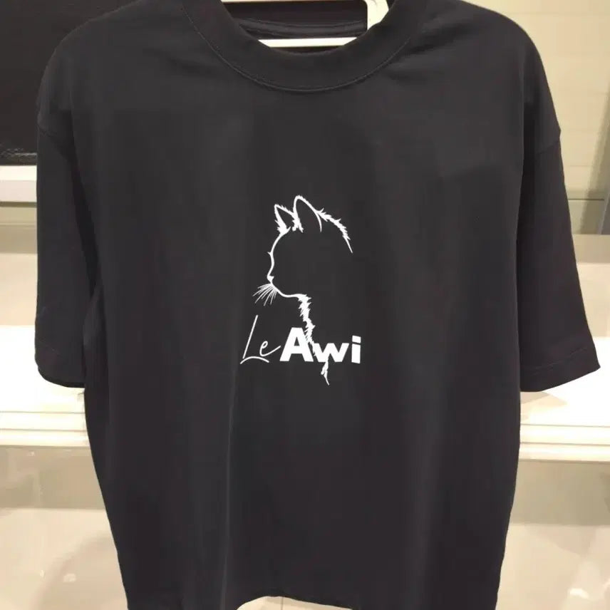 [BUNJANG] Leewi Cat Printing Short Sleeve T-Shirt Black M / 르아위 고양이 프린팅 반팔 티셔츠 블랙 M