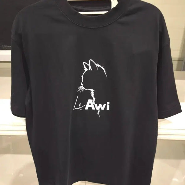 [BUNJANG] Leewi Cat Printing Short Sleeve T-Shirt Black M / 르아위 고양이 프린팅 반팔 티셔츠 블랙 M