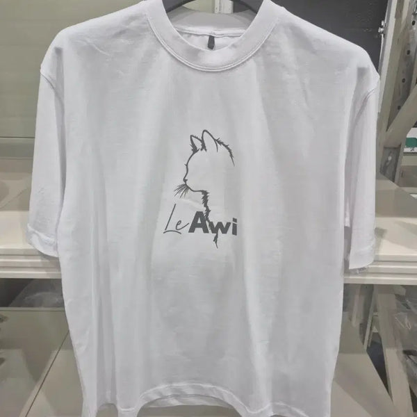 [BUNJANG] LeAwi Cat Printing Short Sleeve T-Shirt White M / LeAwi 고양이 프린팅 반팔티 화이트 M