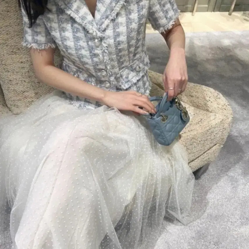 [BUNJANG] The Laundress Shining Tweed Short Sleeve Jacket M / 더로랑 샤이닝 트위드 반팔 자켓 m