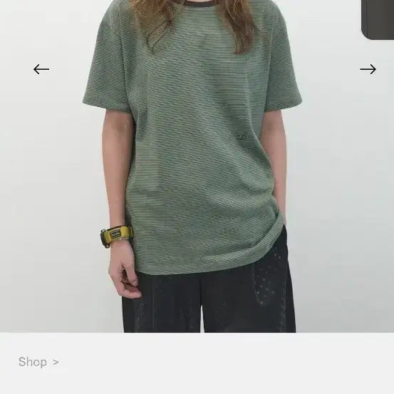 [BUNJANG] ENZOBLUES Pencil Stripe Boxy T-Shirt (Khaki) / ENZOBLUES 엔조블루스 펜슬 스트라이프 박시 티셔츠 (Khaki) 반팔 빅사이즈