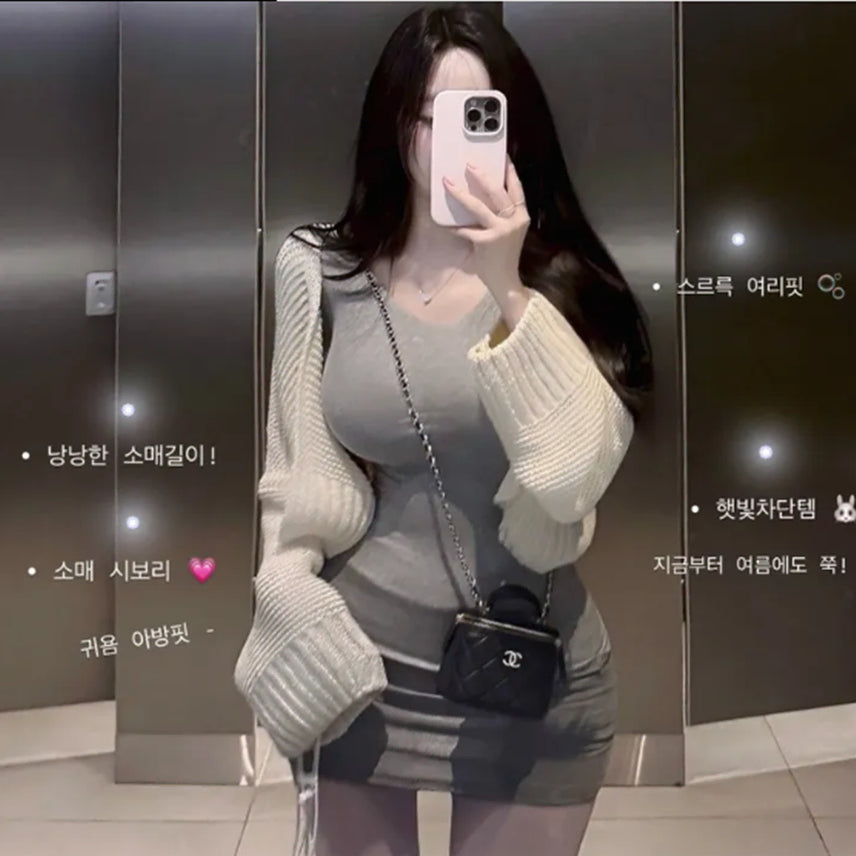 [BUNJANG] Glamn (Black) Waffle Knit Crop Cardigan / 글램니 (블랙) 와플 그물 니트 크롭 골지 가디건 여름 볼레로 투게더 바닐라맛