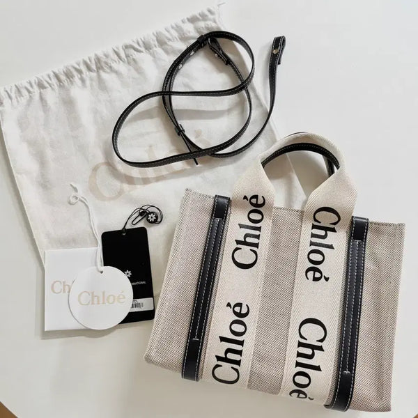 [BUNJANG] Chloe Woody Linen Navy Small Bag / 정품 끌로에 우디 린넨 네이비 스몰백