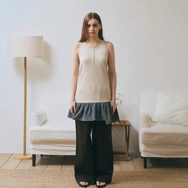 [BUNJANG] Taerys Check Layered Sleeveless Top Beige / (새상품) 무신사 태리스 체크 레이어드 슬리브리스 탑 베이지
