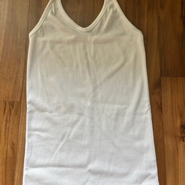 [BUNJANG] White Ribbed Halter Neck Sleeveless Top / 화이트 홀터넥 골지 나시