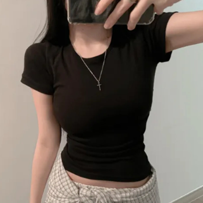 [BUNJANG] Made Meaning Daily Cotton Round Neck Short Sleeve Basic Inner T-shirt / 메이드미닝 데일리 코튼 옆셔링 라운드넥 반팔 베이직 이너 티셔츠 에이블리 교신 교환
