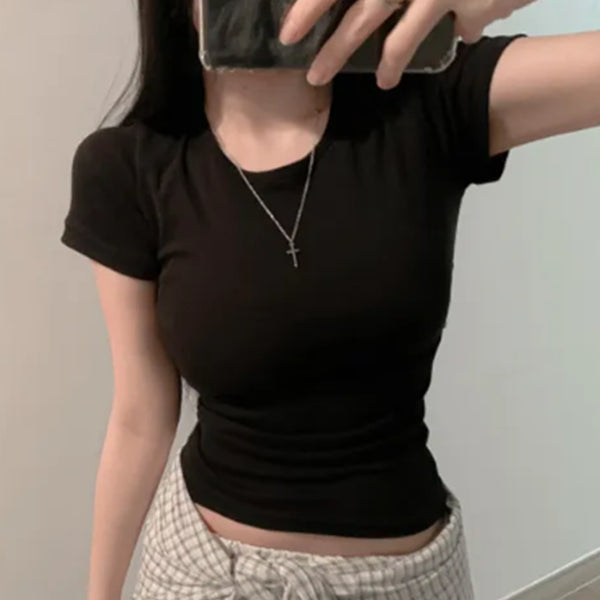 [BUNJANG] Made Meaning Daily Cotton Round Neck Short Sleeve Basic Inner T-shirt / 메이드미닝 데일리 코튼 옆셔링 라운드넥 반팔 베이직 이너 티셔츠 에이블리 교신 교환