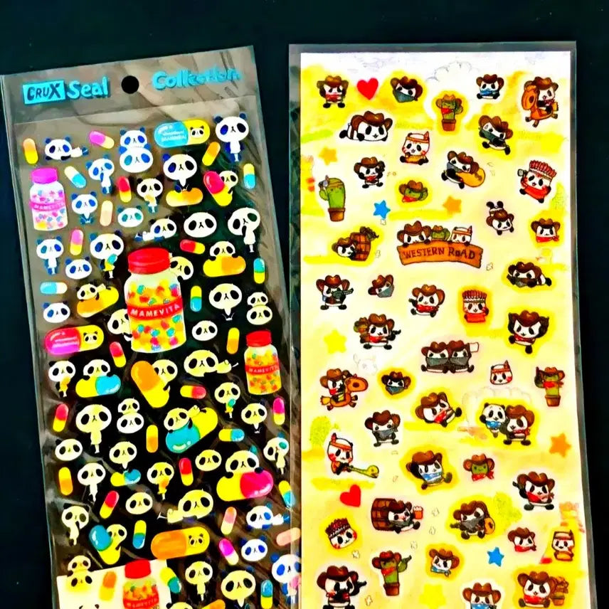 [BUNJANG] Q-LiA Classic Kopimuda Panda Sticker Set (2 Types) / 고전 코파무다 판다 스티커2종세트 헤이세이 스티커