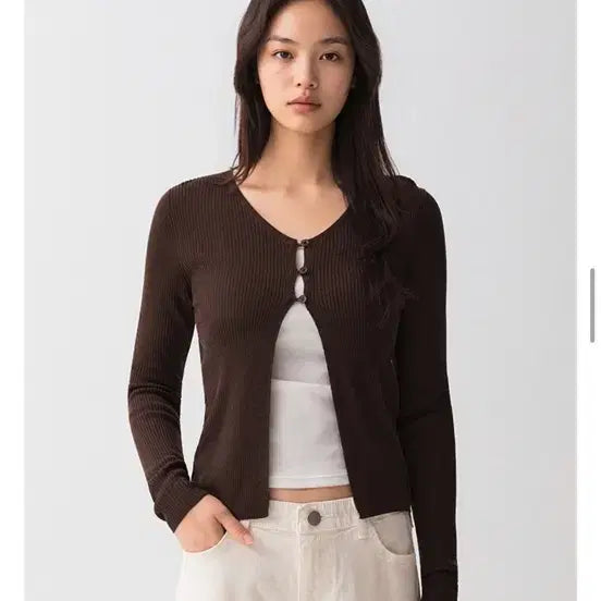 [BUNJANG] Spao Summer Ribbed Cardigan Brown / 스파오 썸머 골지 가디건 브라운