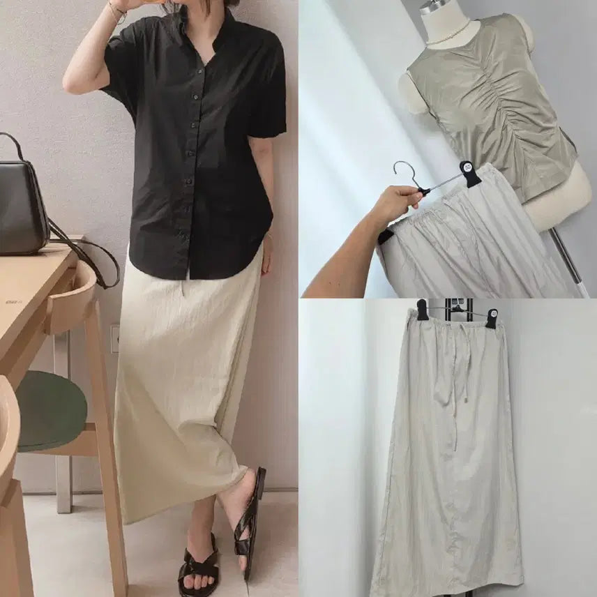 [BUNJANG] Nylon Banding Long Skirt (Pale Grey) / 새-나일론 밴딩 롱sk(페일그레이)